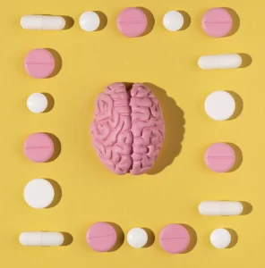 Saúde hormonal e mental, comprimidos e cérebro
